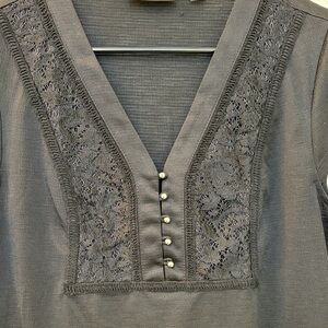 New York & Company Black Lace V-Neck Blouse